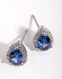 Cubic Zirconia Silver Pear Halo Stud Earrings - link has visual effect only