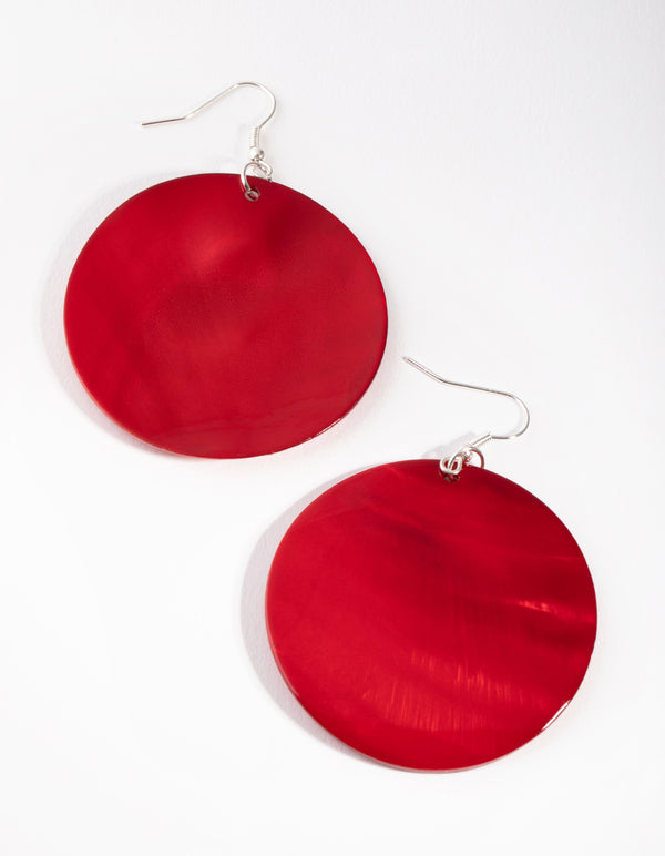 Silver Shiny Disc Shell Drop Earrings