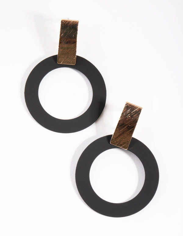 Gold Matte Circle Drop Earrings