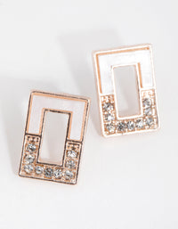 Rose Gold Half Diamante Rectangular Stone Earrings - link has visual effect only