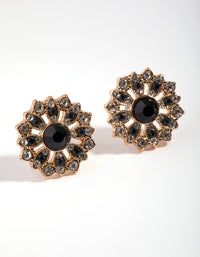 Gold Diamante Round Flower Stud Earrings - link has visual effect only