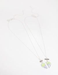 Silver Green Glitter Heart Best Friend Necklace - link has visual effect only