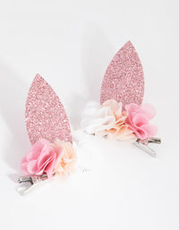 Kids Fabric Glitter Flower Bunny Clip - link has visual effect only