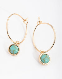 Gold Circle Stone Drop Hoop Earrings - link has visual effect only