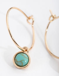 Gold Circle Stone Drop Hoop Earrings - link has visual effect only