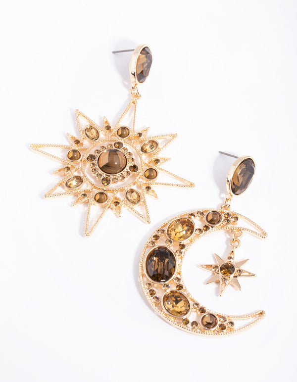 Gold Statement Star & Moon Earrings