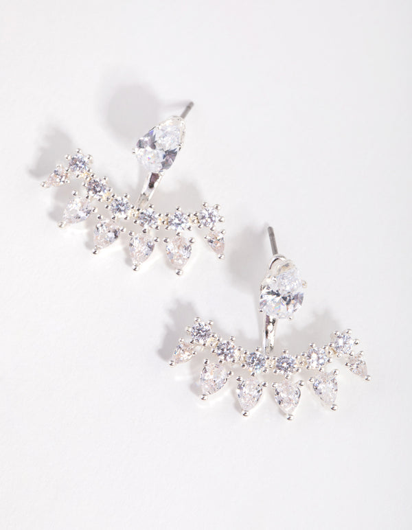 Silver Cubic Zirconia Pear Stone Jacket Earrings