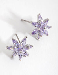 Rhodium Diamond Simulant Flower Stud Earrings - link has visual effect only