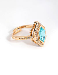 Gold Hexagon Aqua Stone Ring - link has visual effect only