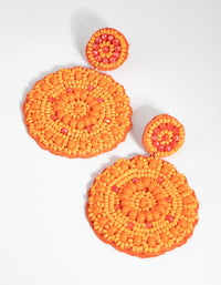 Orange Flat Circle Beaded Drop Earrings - link has visual effect only