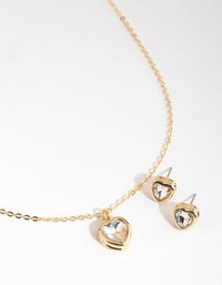 Gold Small Heart Necklace & Earrings Set - link has visual effect only