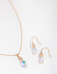 Gold Teardrop Necklace & Earrings Set - link has visual effect only