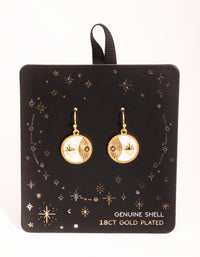 18ct Gold Plated Cubic Zirconia Shell Coin Earrings - link has visual effect only