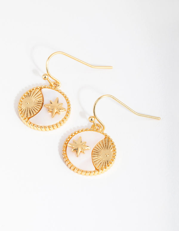 18ct Gold Plated Cubic Zirconia Shell Coin Earrings