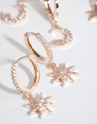 Rose Gold Plated Star & Moon Huggie Earring Pack - link has visual effect only