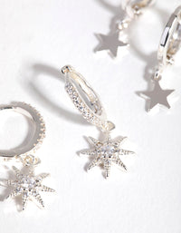 Silver Plated Star & Moon Huggie Earring Pack - link has visual effect only