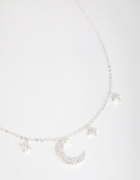 Silver Plated Cubic Zirconia Crescent Moon & Star Pendant Necklace - link has visual effect only