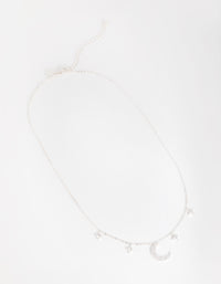 Silver Plated Cubic Zirconia Crescent Moon & Star Pendant Necklace - link has visual effect only