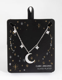 Silver Plated Cubic Zirconia Crescent Moon & Star Pendant Necklace - link has visual effect only