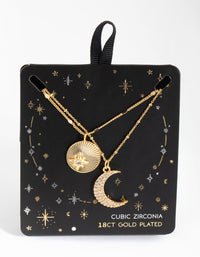 18ct Gold Plated Cubic Zirconia Moon & Coin Layered Necklace - link has visual effect only