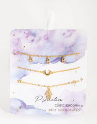 18ct Gold Plated Cubic Zirconia Hamsa & Moon Bracelet Set - link has visual effect only