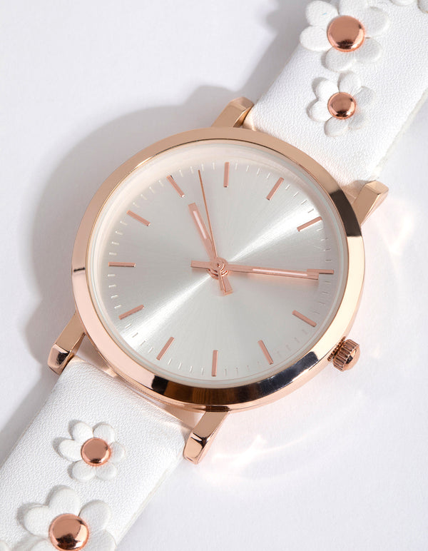 Rose Gold Daisy Detail PU Strap Watch