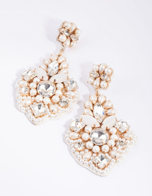 Statement Diamante & Pearl Teardrop Earrings