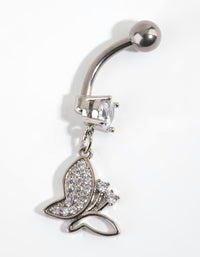 Titanium Cubic Zirconia Butterfly Drop Belly Bar - link has visual effect only