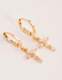 Gold Diamante Cross Huggie Earrings - link has visual effect only