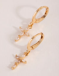 Gold Diamante Cross Huggie Earrings - link has visual effect only