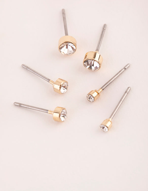 Gold Diamante Multi Round Stud Pack