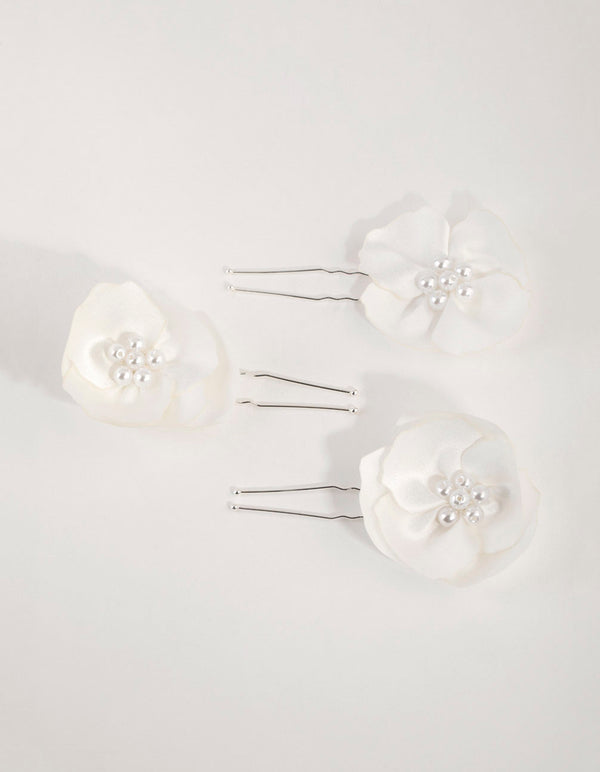 Fabric Pearl Flower Bun Pins