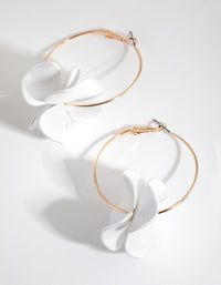 Pearlised White Flower Hoop Earrings - link has visual effect only