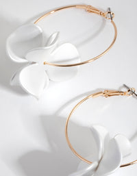 Pearlised White Flower Hoop Earrings - link has visual effect only