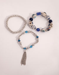 Silver Mixed Painted Bead Stretch Bracelet Pack - link has visual effect only