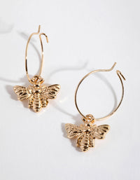 Gold Bee Pendant Huggie Hoop Earrings - link has visual effect only