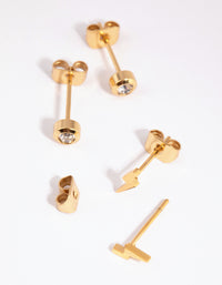 Gold Plated Surgical Steel Lightning Bolt Stud Earring Set - link has visual effect only