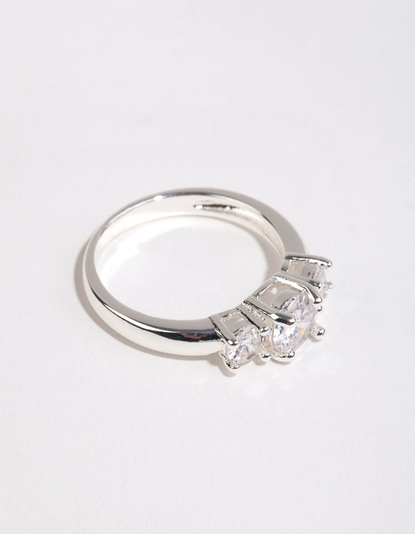 Silver Plated Cubic Zirconia Triple Stone Ring