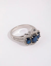 Rhodium Sapphire Cubic Zirconia Triple Stone Ring - link has visual effect only