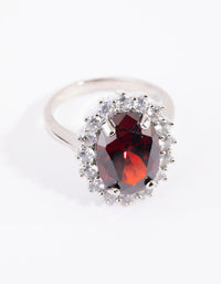 Rhodium Ruby Cubic Zirconia Oval Ring - link has visual effect only