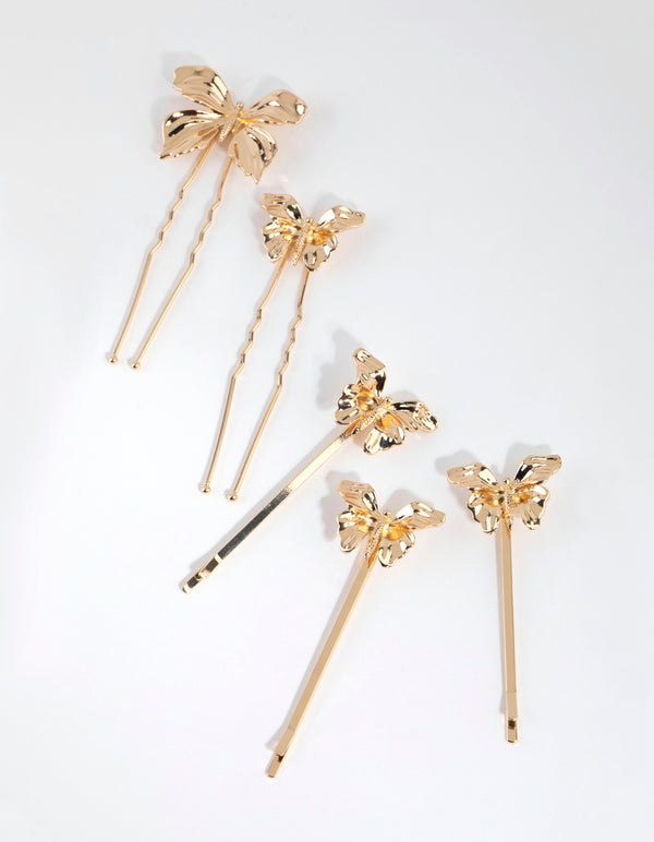 Gold Butterfly Slide & Bun Pins