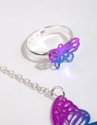 Kids Silver Butterfly Stamp Necklace & Ring Set - link has visual effect only