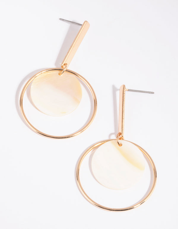 Gold Shell Open Circle Disc Earrings