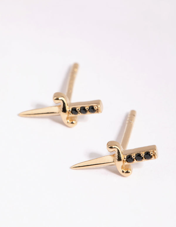 Gold Plated Sterling Silver Dagger Stud Earrings