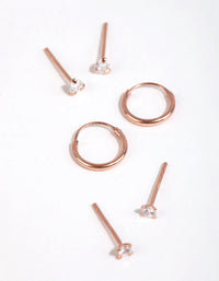 Rose Gold Plated Sterling Silver Pear & Square Earring Pack - link has visual effect only