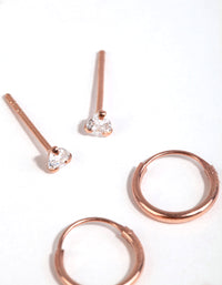 Rose Gold Plated Sterling Silver Pear & Square Earring Pack - link has visual effect only