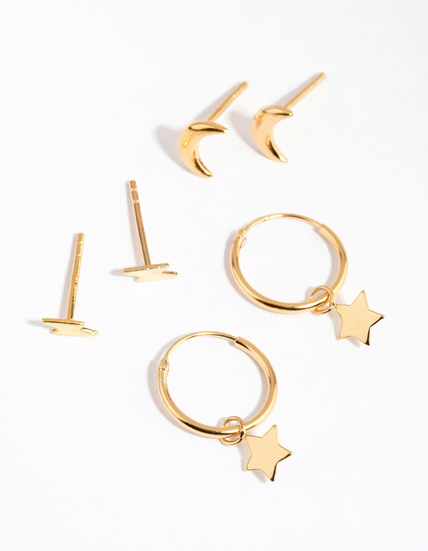 Gold Plated Sterling Silver Sky Motif Earring Pack