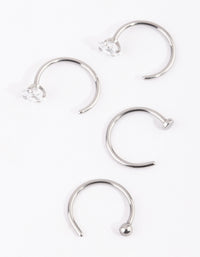 Surgical Steel Rhodium Martini Set Dia Nose Ring 4-Pack - link has visual effect only