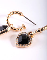 Gold Black Diamante Heart Huggie Earrings - link has visual effect only