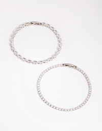 Rhodium Diamond Simulant Mixed Stone Bracelet Set - link has visual effect only